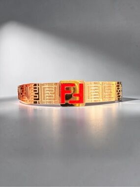 Gold Tone Stainless Steel Bracelet with Red Enamel FF Accent | Size 6.5 | NEW